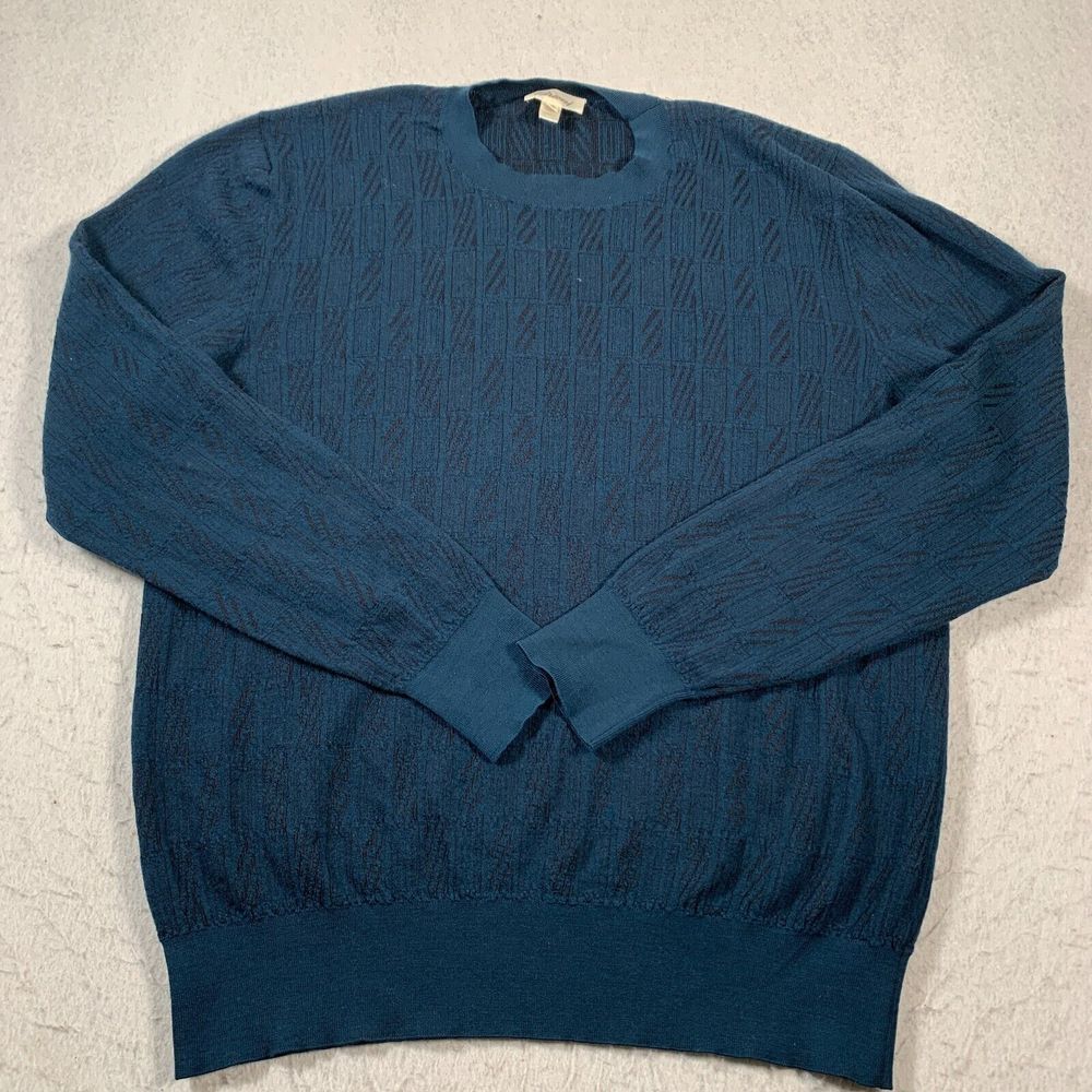 Brioni‎ Sweater 54 Blue Crewneck Wool Silk Pullover